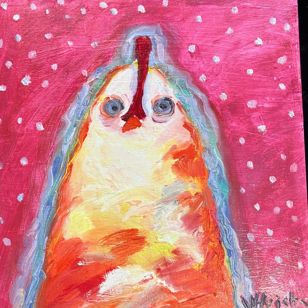 Chicken On Magenta An Acrylic  Original Painting 12”x12” Birch Wood Panel